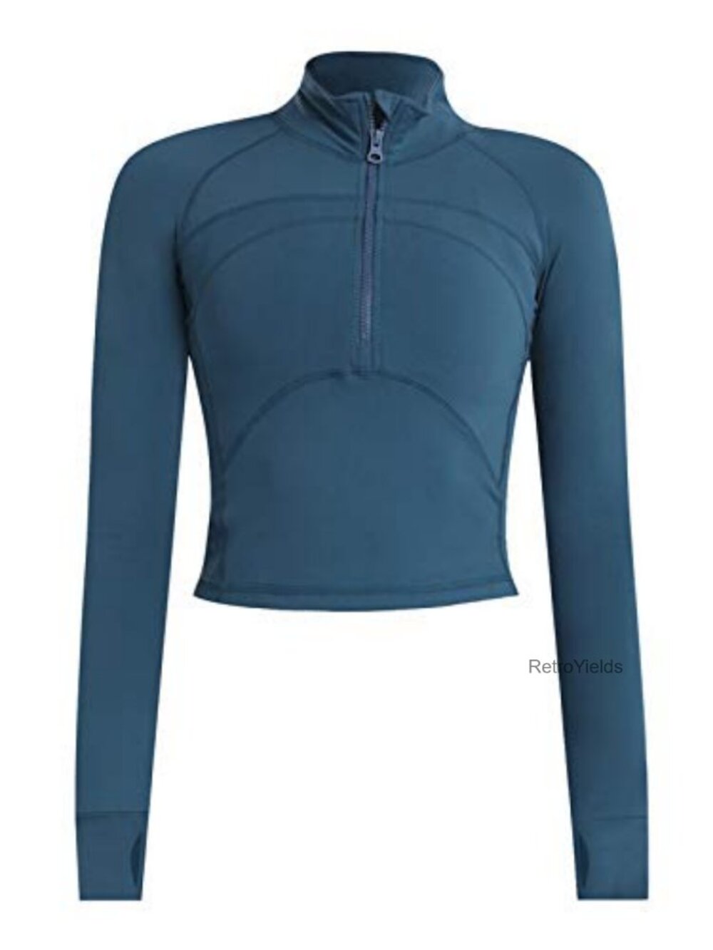 Women's Quarter Zip Pullover Mock Neck Thumb Hole Athletic Crop Top Workout